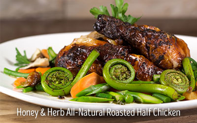 Honey & Herb All-Natural Roasted Half Chicken with Fiddlehead Ferns