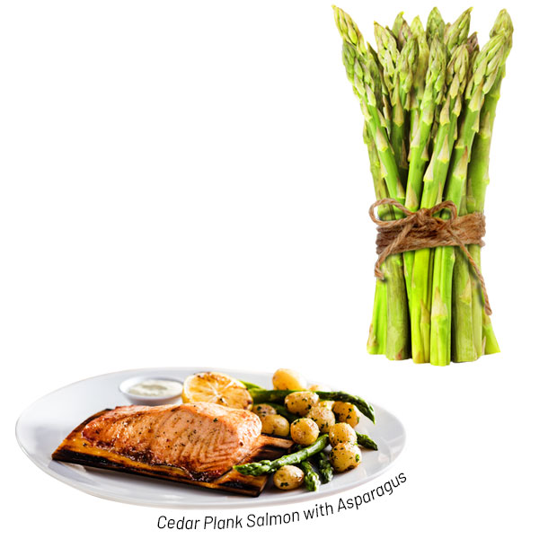 Enjoy a Cedar Plank Salmon with asparagus at Seasons 52.