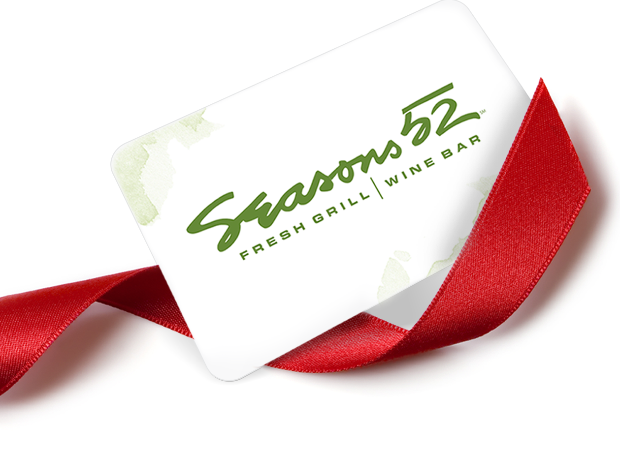Holiday gift card with festive red ribbon decoration for Seasons 52 restaurant